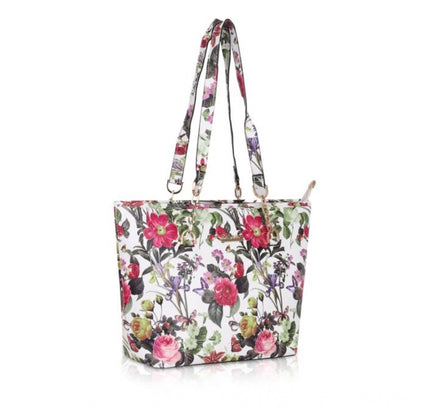 Women's Faux Leather Printed Tote Bag (White Pink)