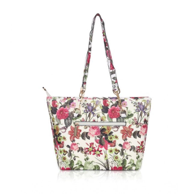 Women's Faux Leather Printed Tote Bag (White Pink)