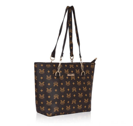 Women's Faux Leather Printed Tote Bag (Brown)