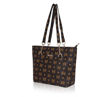 Women's Faux Leather Printed Tote Bag (Brown)