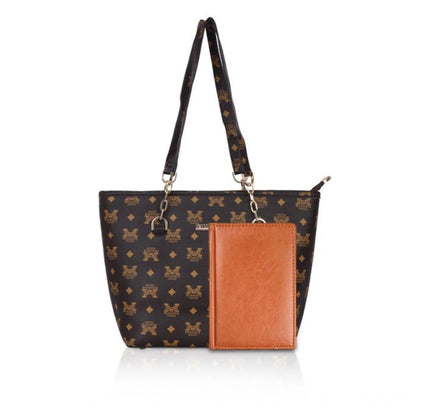 Women's Faux Leather Printed Tote Bag (Brown)