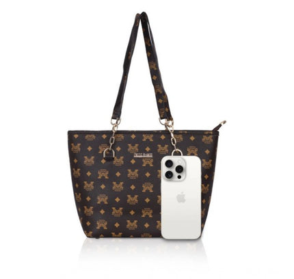 Women's Faux Leather Printed Tote Bag (Brown)