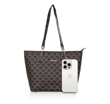 Women's Faux Leather Printed Tote Bag (Brown)