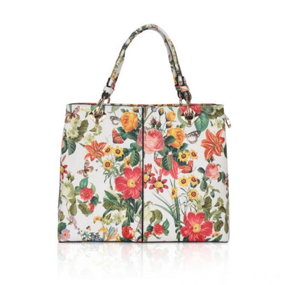 Women's Faux Leather Printed Handheld Bag (White Orang)