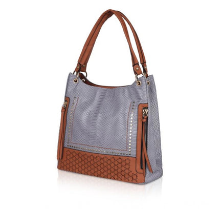 Women's Faux Leather Textured Tote Bag (Blue)