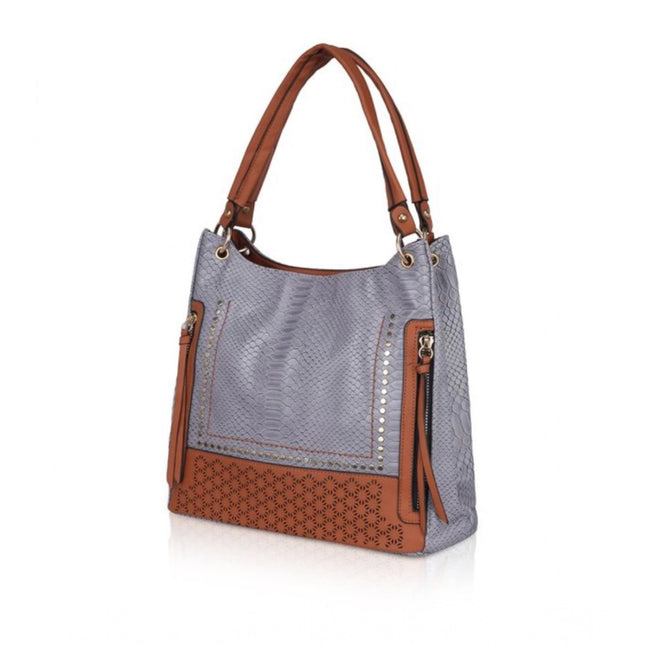 Women's Faux Leather Textured Tote Bag (Blue)