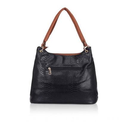 Women's Faux Leather Textured Tote Bag (Black)
