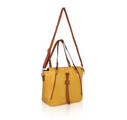 Women's Faux Leather Textured Tote Bag (Yellow)