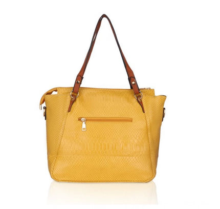 Women's Faux Leather Textured Tote Bag (Yellow)