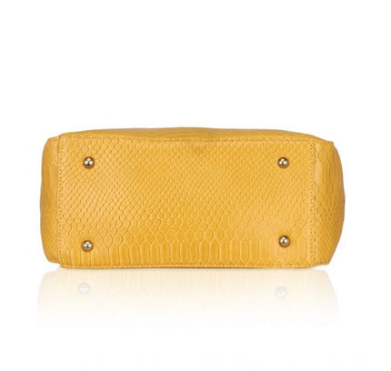 Women's Faux Leather Textured Tote Bag (Yellow)