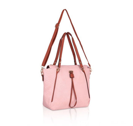 Women's Faux Leather Textured Tote Bag (Pink)