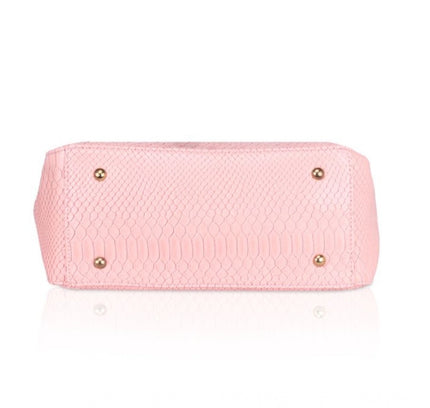 Women's Faux Leather Textured Tote Bag (Pink)