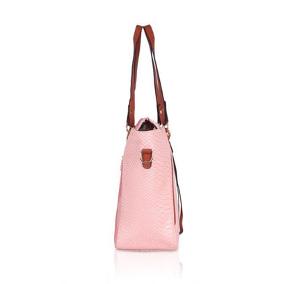 Women's Faux Leather Textured Tote Bag (Pink)