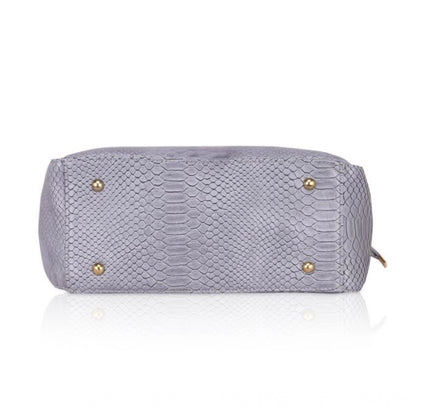 Women's Faux Leather Textured Tote Bag (Grey)