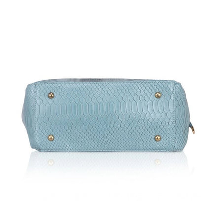 Women's Faux Leather Textured Tote Bag (Blue)