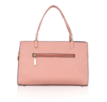 Women's Faux Leather Textured Adjustable Long Belt Handbag (Pink)