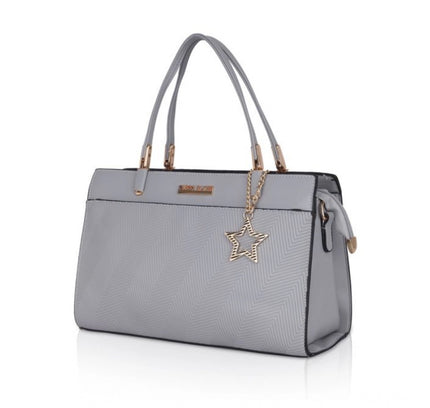 Women's Faux Leather Textured Adjustable Long Belt Handbag (Grey)