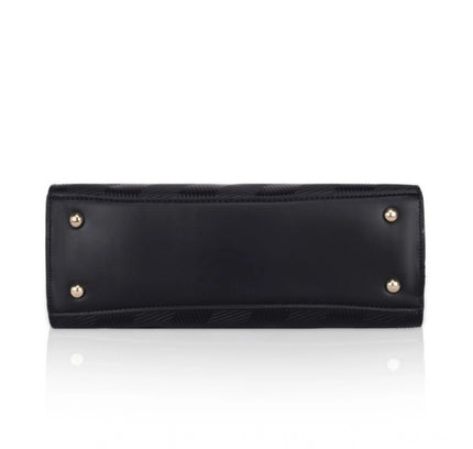 Women's Faux Leather Textured Adjustable Long Belt Handbag (Black)