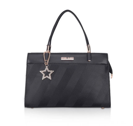 Women's Faux Leather Textured Adjustable Long Belt Handbag (Black)