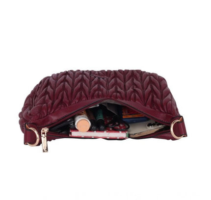 Women's Faux Leather Textured Handbag (Red)