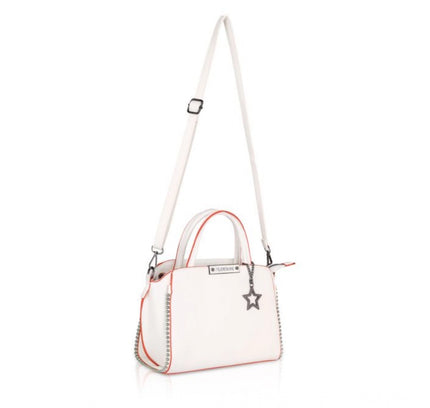Women's Faux Leather Metal Beads Handbag (White)