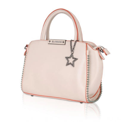 Women's Faux Leather Metal Beads Handbag (Pink)