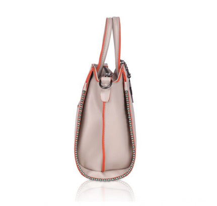 Women's Faux Leather Metal Beads Handbag (Khaki)