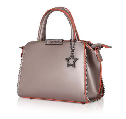 Women's Faux Leather Metal Beads Handbag (Bronze)