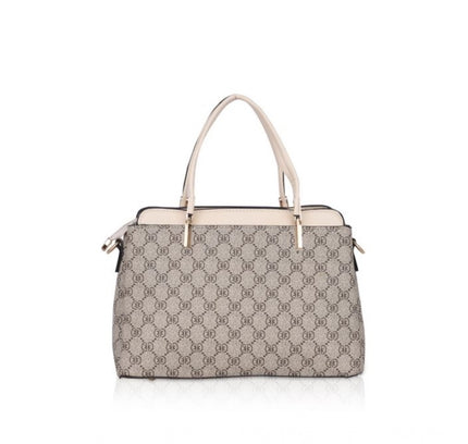 Women's Faux Leather Printed Handbag (Beige)