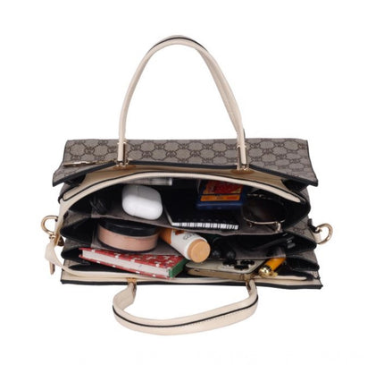 Women's Faux Leather Printed Handbag (Beige)