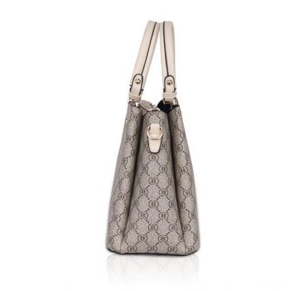 Women's Faux Leather Printed Handbag (Beige)
