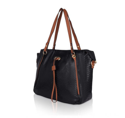 Women's Faux Leather Textured Tote Bag (Black)