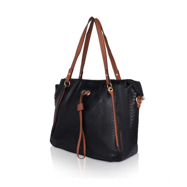 Women's Faux Leather Textured Tote Bag (Black)