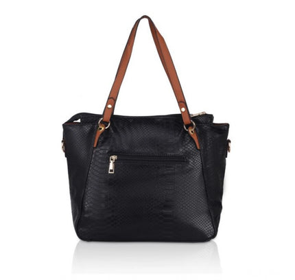 Women's Faux Leather Textured Tote Bag (Black)
