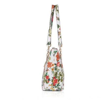 Women's Faux Leather Printed Tote Bag (White Orang)
