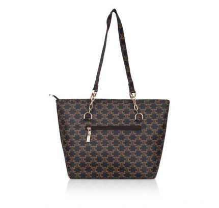 Women's Faux Leather Printed Tote Bag (Brown)