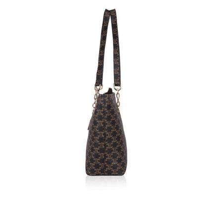 Women's Faux Leather Printed Tote Bag (Brown)