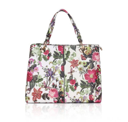 Women's Faux Leather Printed Handheld Bag (White Pink)