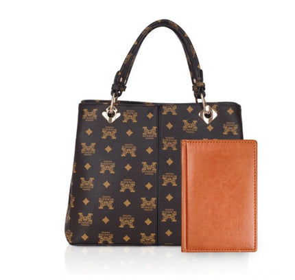 Women's Faux Leather Printed Handheld Bag (Brown )