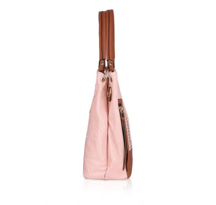 Women's Faux Leather Printed Tote Bag (Pink)