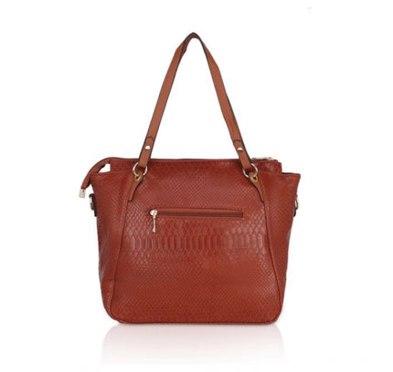 Women's Faux Leather Textured Tote Bag (Brown)