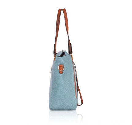Women's Faux Leather Textured Tote Bag (Blue)