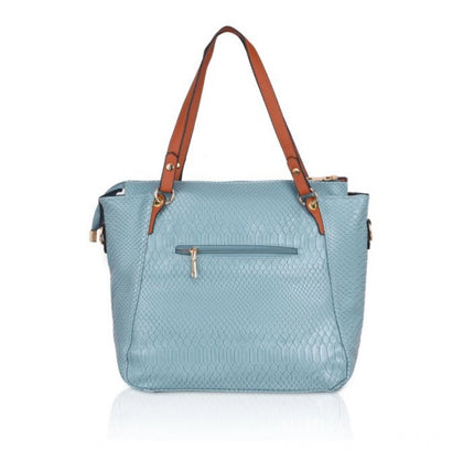 Women's Faux Leather Textured Tote Bag (Blue)