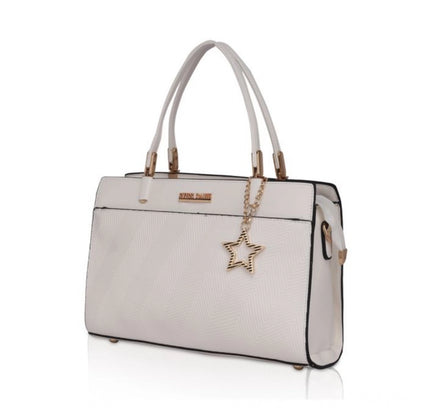 Women's Faux Leather Textured Adjustable Long Belt Handbag (White)