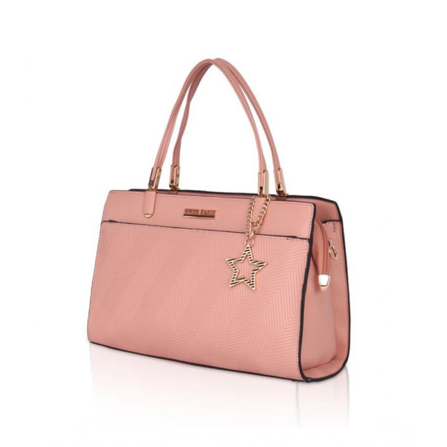 Women's Faux Leather Textured Adjustable Long Belt Handbag (Pink)