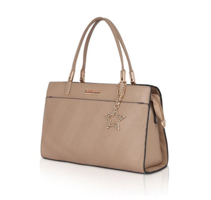 Women's Faux Leather Textured Adjustable Long Belt Handbag (Khaki)