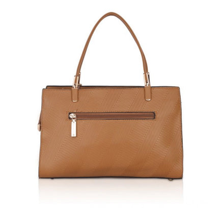 Women's Faux Leather Textured Adjustable Long Belt Handbag (Brown)