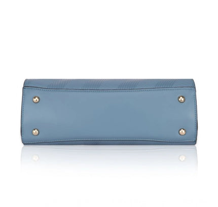 Women's Faux Leather Textured Adjustable Long Belt Handbag (Blue)