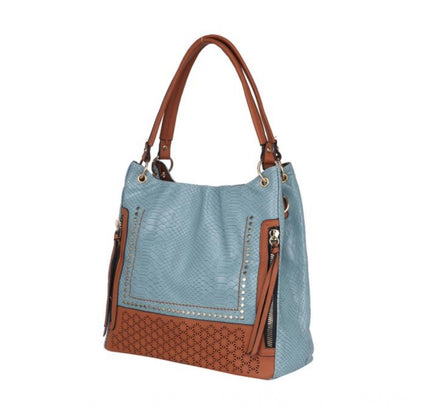 Women's Faux Leather Textured Tote Bag (Grey)