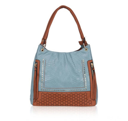 Women's Faux Leather Textured Tote Bag (Grey)